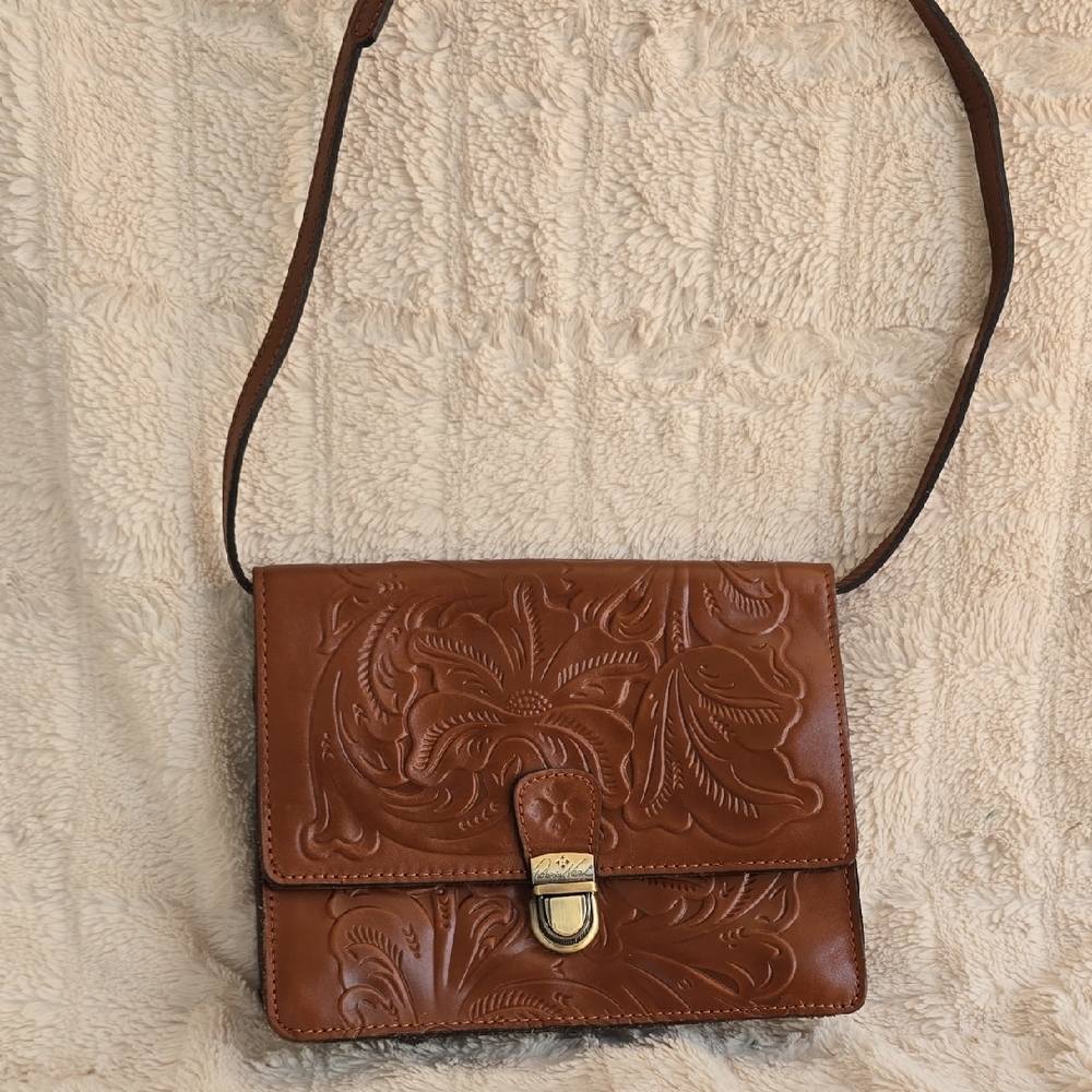 Patricia Nash Brown Tooled Leather Crossbody Bag